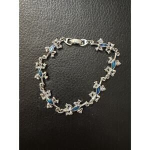 Silver Lizard With Blue Inlaid Small Bracelet